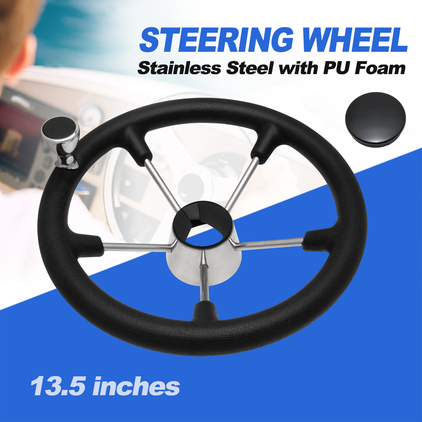 13.5’’ 5-Spoke Stainless Steel - Fishing Boat Steering Wheel recension och pris