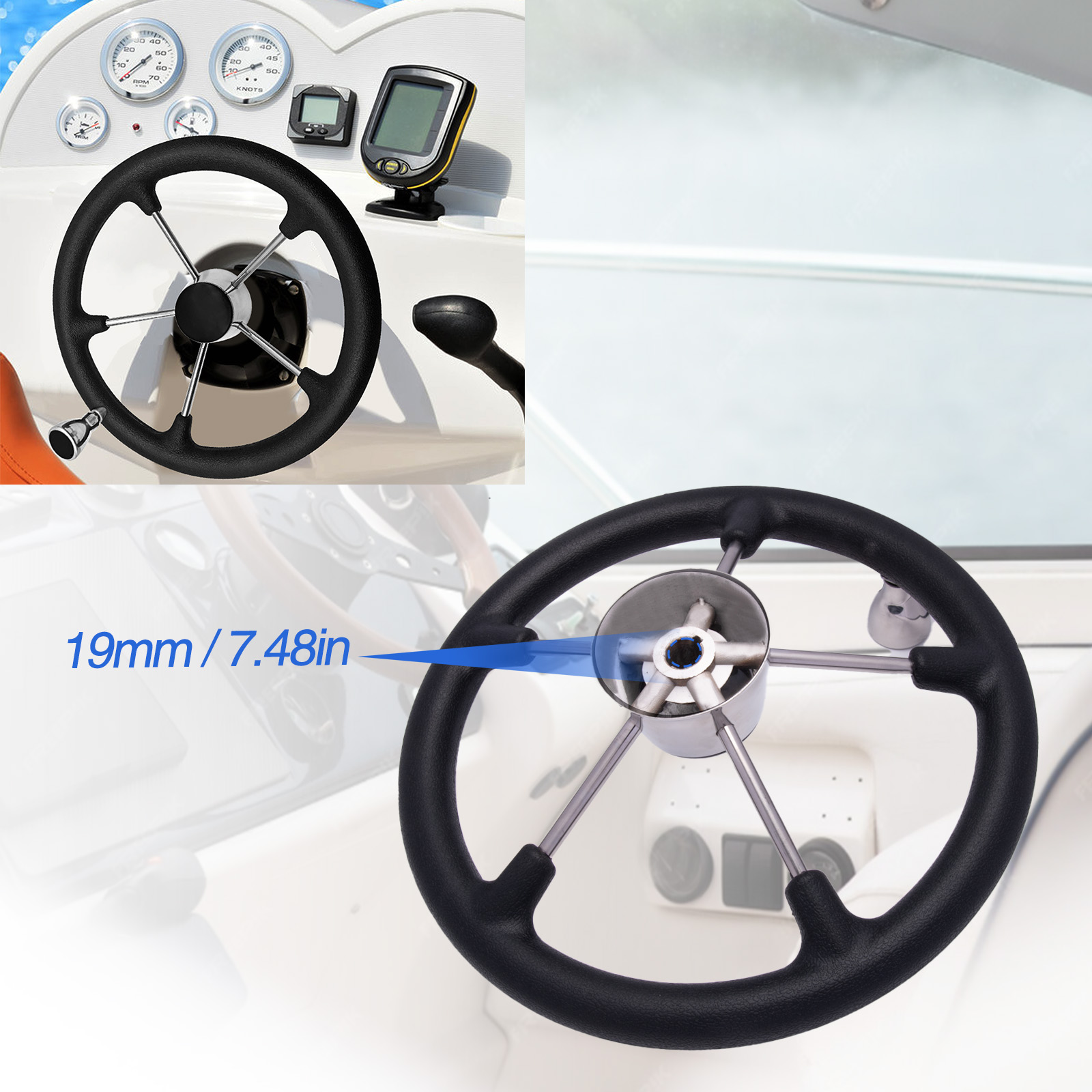 13.5’’ 5-Spoke Stainless Steel - Fishing Boat Steering Wheel recension och pris